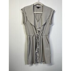 Armani Exchange Mini Dress Size 0 Full Zip Front Ruffle Taupe Beige Pockets